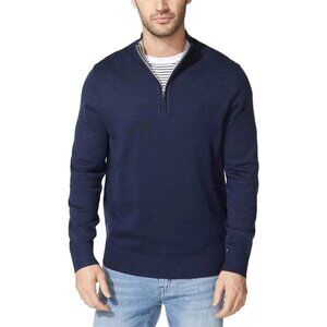 NEW B.C. Clothing Heritage Men's L Large Navy Waffle Knit 1/4 Zip Mock Sweater